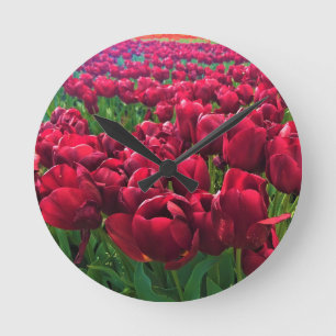 Reloj Redondo Mediano Tulipanes rojos en un campo, Oregón