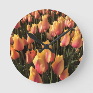 Reloj Redondo Mediano Tulipanes rosa y amarillo bonito