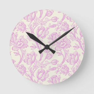 Reloj Redondo Mediano Tulipanes rosa y crema Toile Decoración campestre 