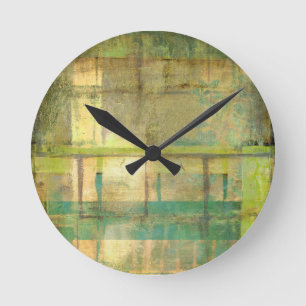 Reloj Redondo Mediano Turquesa dorada y pintura abstracta verde