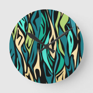 Reloj Redondo Mediano Turquesa negra abstracta