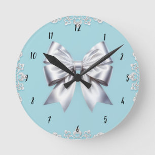 Reloj Redondo Mediano Turquesa Robin Huevo Azul Gran Lazo Blanco Nupcial