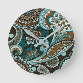 Reloj Redondo Mediano Turquesa y Marrón Vintage Paisley Nuevo