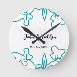 Reloj Redondo Mediano Turquoise blue wedding couple name date flstylish