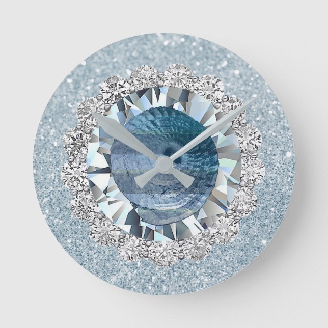 Reloj Redondo Mediano Turquoise Seashell Aquamarine Jewel Faux Glitter (Anverso)