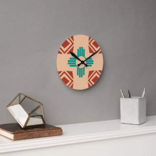 Reloj Redondo Mediano Turquoise Zia Tribal Brown Tan