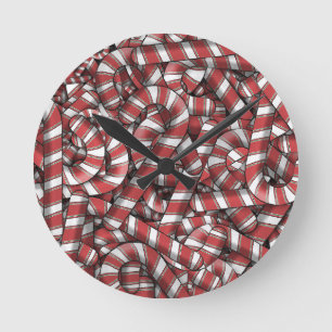 Reloj Redondo Mediano Twided Red Striped Abstract Candy Canes