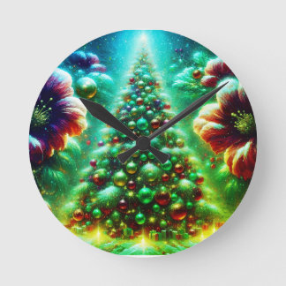 Reloj Redondo Mediano Two Brightly Decorated Christmas Trees on a Modern