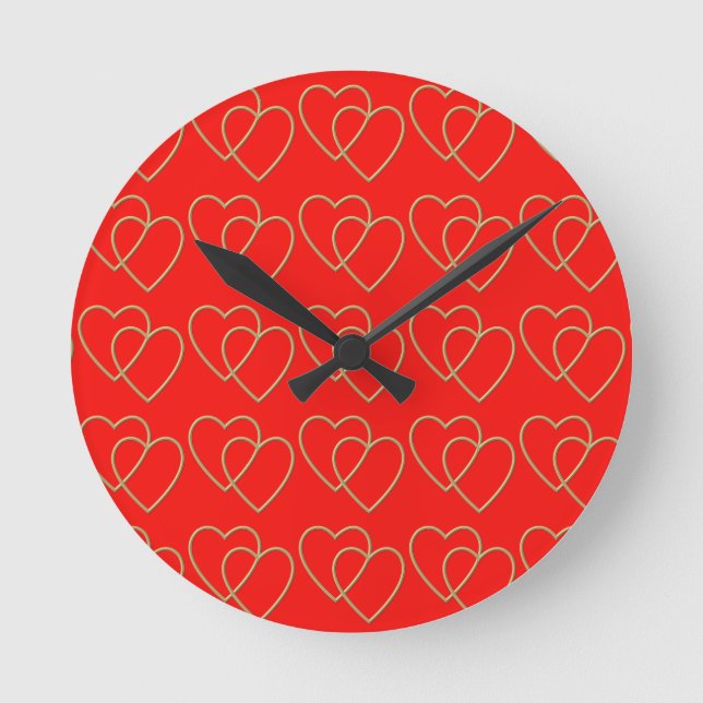 Reloj Redondo Mediano Two golden loving hearts pattern (Anverso)