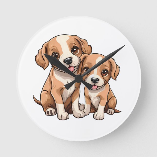 Reloj Redondo Mediano TWO PUPPIES Round Clock (Anverso)