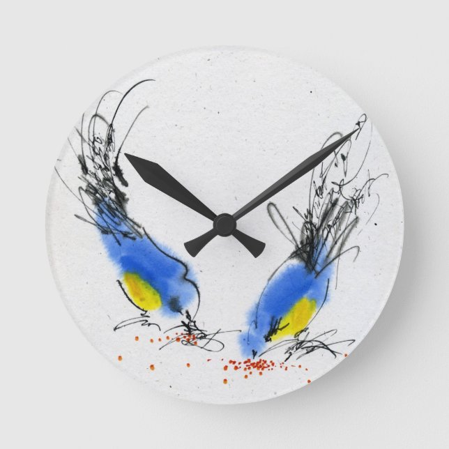 Reloj Redondo Mediano Two small titmouses pecking grain. Calligraphy (Anverso)