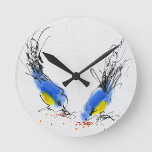 Reloj Redondo Mediano Two small titmouses pecking grain. Calligraphy