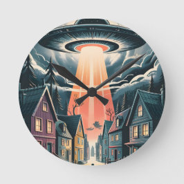 Reloj Redondo Mediano UFO Abduction Night Street Illustration