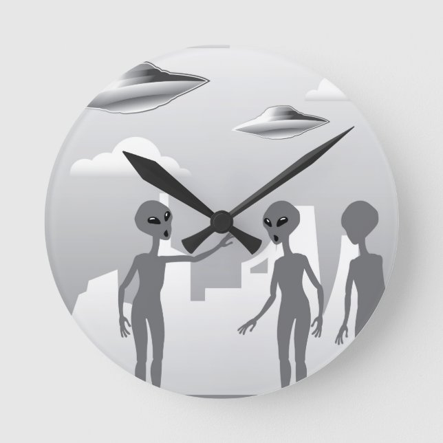 Reloj Redondo Mediano UFO in the sky Aliens On the ground (Anverso)