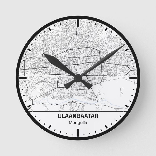 Reloj Redondo Mediano Ulaanbaatar Clock City Line Art (Anverso)