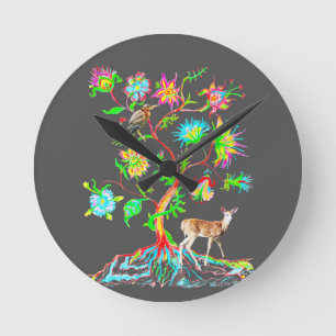 Reloj Redondo Mediano Un árbol de la vida y la fauna