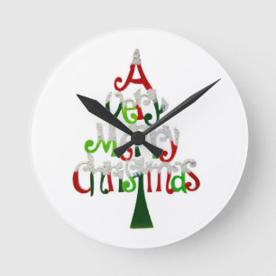 Reloj Redondo Mediano Un Árbol De Navidad Muy Feliz