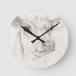 Reloj Redondo Mediano Un dibujo de una vaca joven