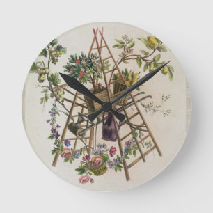 Reloj Redondo Mediano Un diseño de la materia textil del jardín, de la