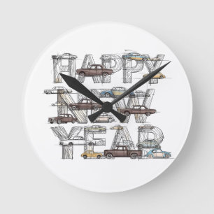 Reloj Redondo Mediano un diseño inteligente y feliz año nuevo para amant