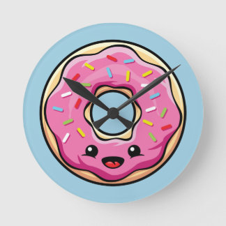 Reloj Redondo Mediano Un donut rosado kawaii