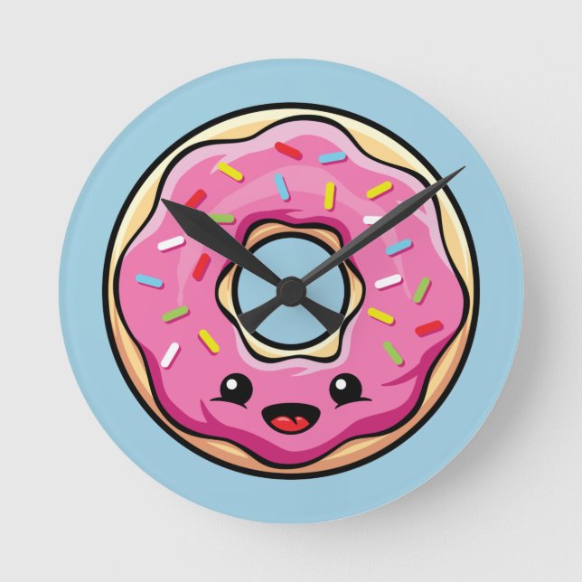 Reloj Redondo Mediano Un donut rosado kawaii (Anverso)
