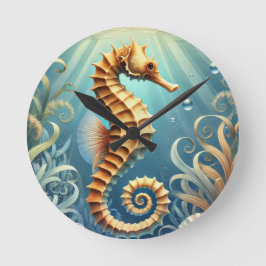 Reloj Redondo Mediano Un elegante caballito de mar nadando bajo el agua