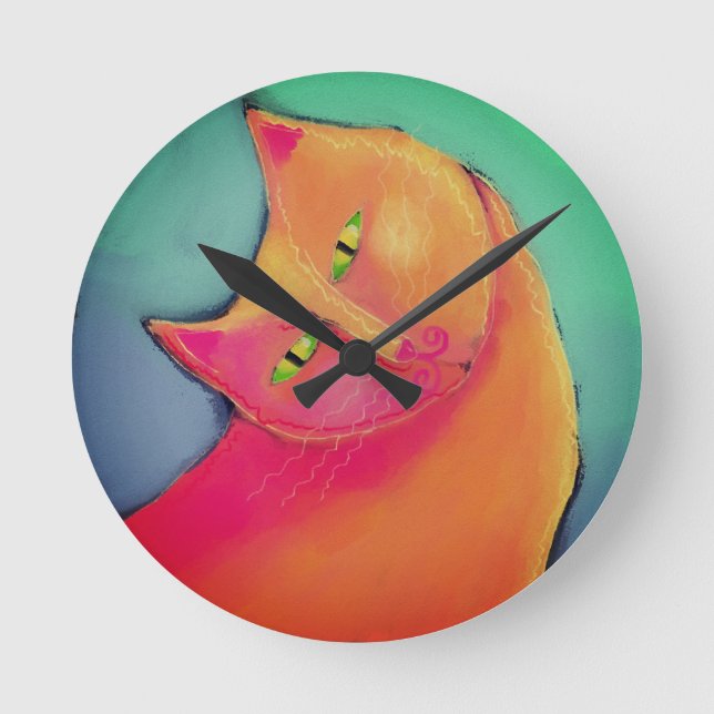 Reloj Redondo Mediano Un gato Naranja encantador, arte abstracto (Anverso)
