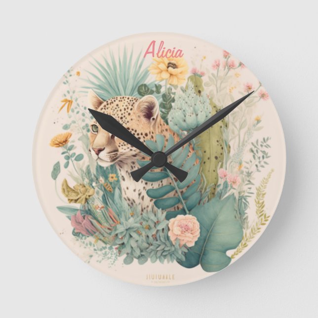 Reloj Redondo Mediano Un leopardo detrás del personalizado de los arbust (Anverso)