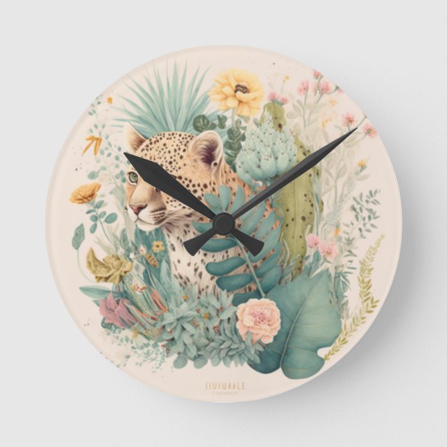Reloj Redondo Mediano Un leopardo detrás del personalizado de los arbust (Anverso)