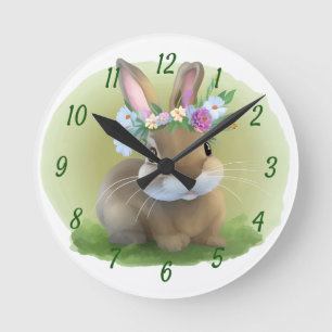 Reloj Redondo Mediano Un lindo conejo de Pascua para un ánimo positivo