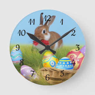 Reloj Redondo Mediano Un lindo conejo de Pascua para un ánimo positivo