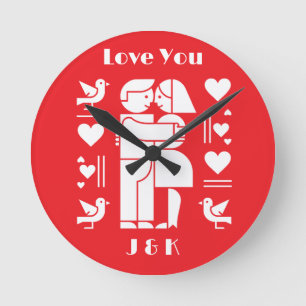 Reloj Redondo Mediano Un moderno Bauhaus personalizado para el Día de Sa