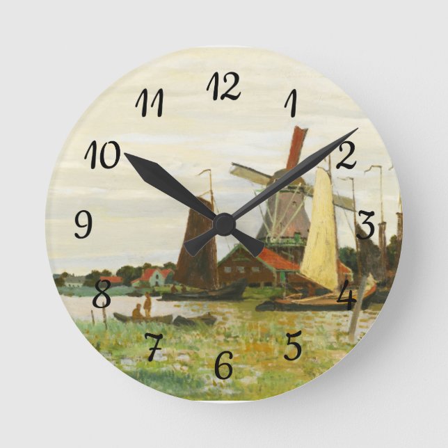 Reloj Redondo Mediano Un molino de viento en Zaandam Claude Monet     (Anverso)