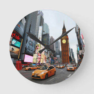 Reloj Redondo Mediano ¡Un Mundo Mezclado! - Nueva York y Londres
