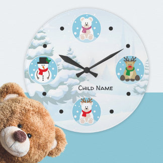 Reloj Redondo Mediano Un niño lindo Navidades de invierno de maravillas 