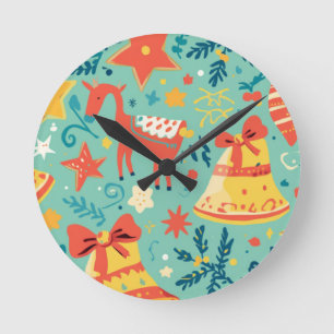 Reloj Redondo Mediano Un patrón de Navidad salvaje