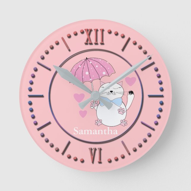 Reloj Redondo Mediano Un personalizado con paraguas (Anverso)