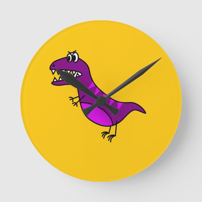 Reloj Redondo Mediano Un personalizado de dinosaurio morado enojado (Anverso)