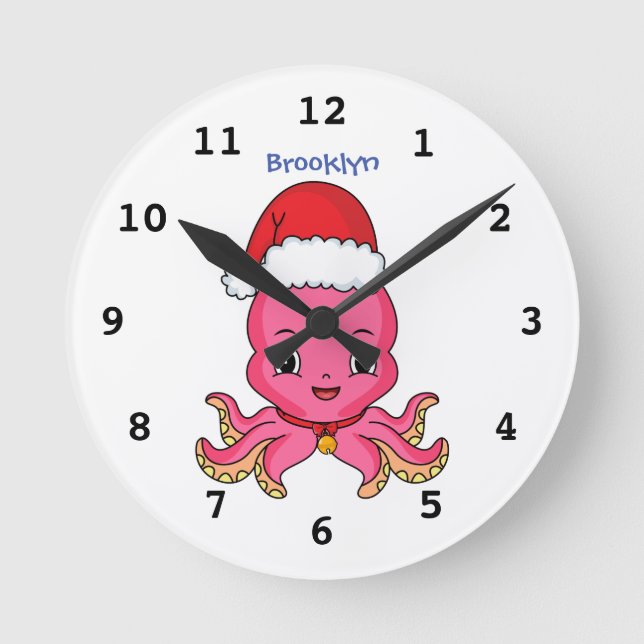 Reloj Redondo Mediano Un pulpo alegre lindo usando Navidades gorra perso (Anverso)