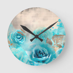 Reloj Redondo Mediano Un Shabby azul Chic Ephemera Design Series 7