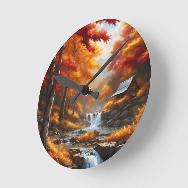 Reloj Redondo Mediano Una cabina en otoño Woods AI Concept Art de Xzendo (Ángulo)