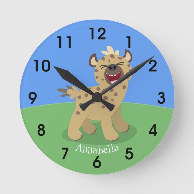 Reloj Redondo Mediano Una chiflada hiena riéndose del ilustracion person (Anverso)