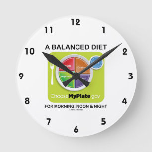 Reloj Redondo Mediano Una dieta equilibrada para mi plato matutino, noct