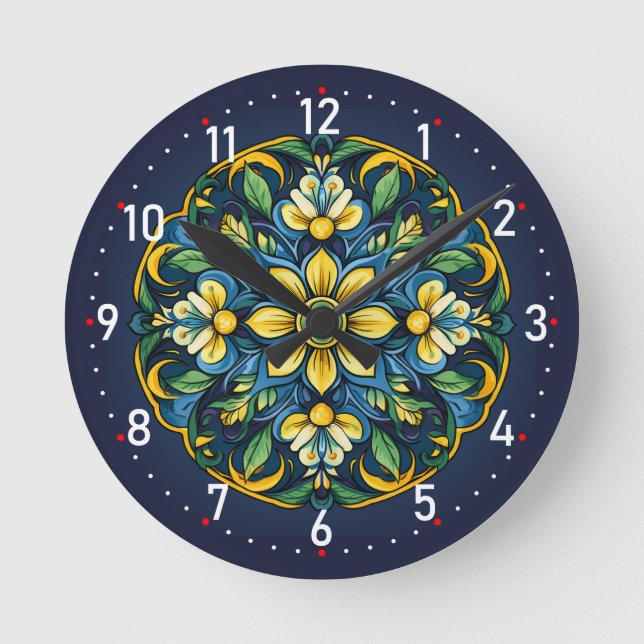 Reloj Redondo Mediano 💚 💙 💛 Una Elegancia Única De Azulejo: Jardín De (Anverso)