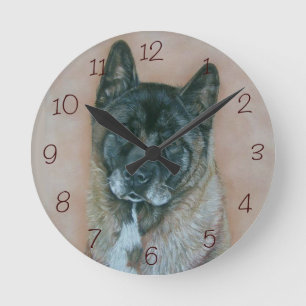 Reloj Redondo Mediano una foto de perro akita cara negra