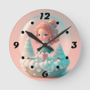 Reloj Redondo Mediano Una muñeca graciosa en la nube