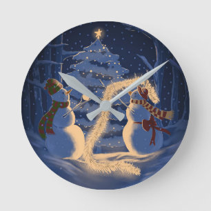 Reloj Redondo Mediano Una Navidad de muñeco de nieve