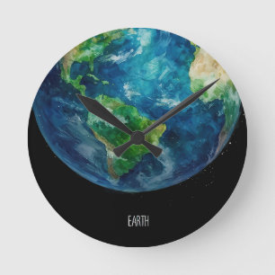 Reloj Redondo Mediano Una pintura de la tierra en un espacio