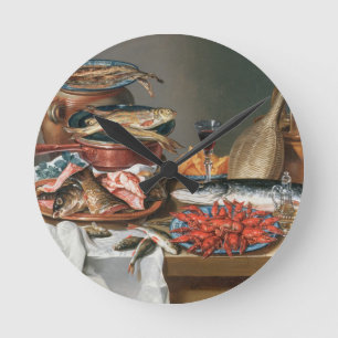 Reloj Redondo Mediano Una vida fija de peces, truchas y langostas, 1